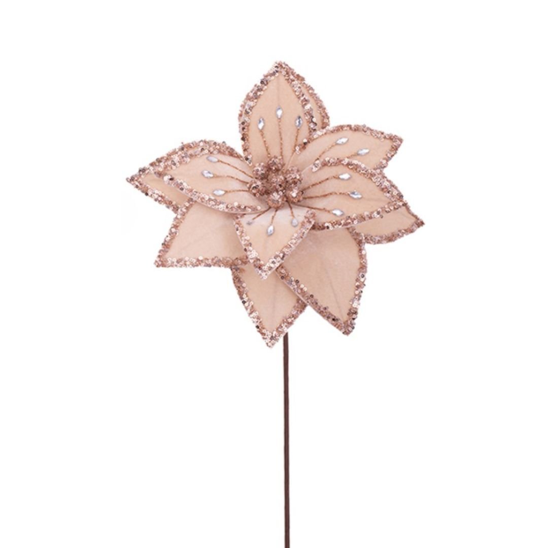 Gold Velvet Poinsettia with Rose Gold Jewels - My Christmas