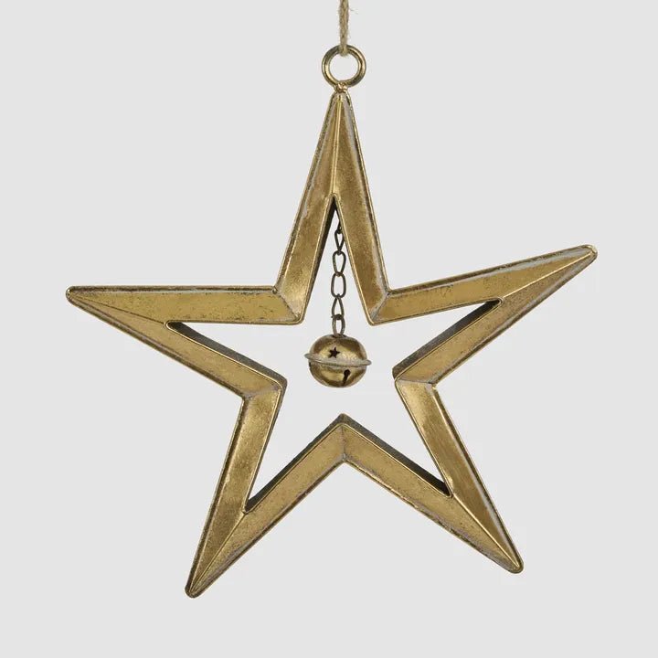 Golden Hanging Star with Bell - Large - My Christmas