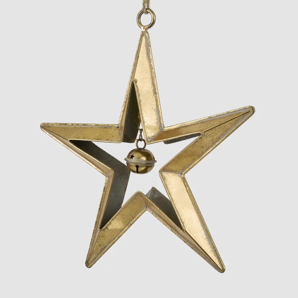 Golden Hanging Star with Bell - Large - My Christmas