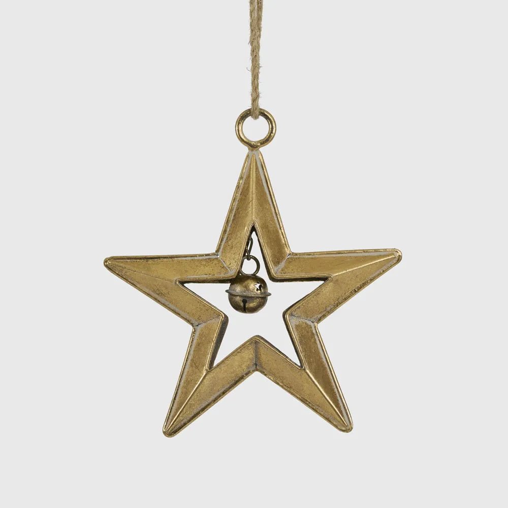 Golden Hanging Star with Bell - Small - My Christmas