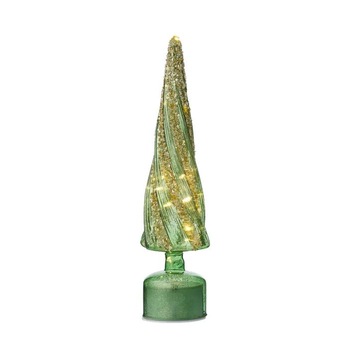 Green and Gold Swirly Cone LED Glass Tree - Large - My Christmas