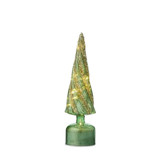 Green and Gold Swirly Cone LED Glass Tree - Medium - My Christmas