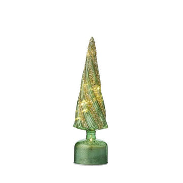 Green and Gold Swirly Cone LED Glass Tree - Medium - My Christmas