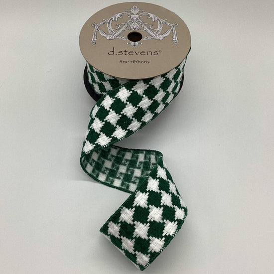 Green and White Knit Check Ribbon - My Christmas