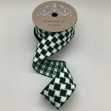 Green and White Knit Check Ribbon - My Christmas