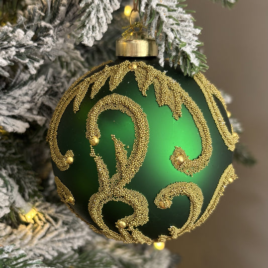 Green Beaded Swirl Bauble - My Christmas