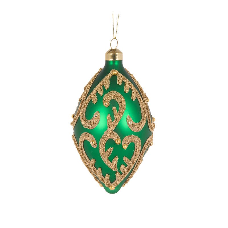Green Beaded Swirl Drop Bauble - My Christmas