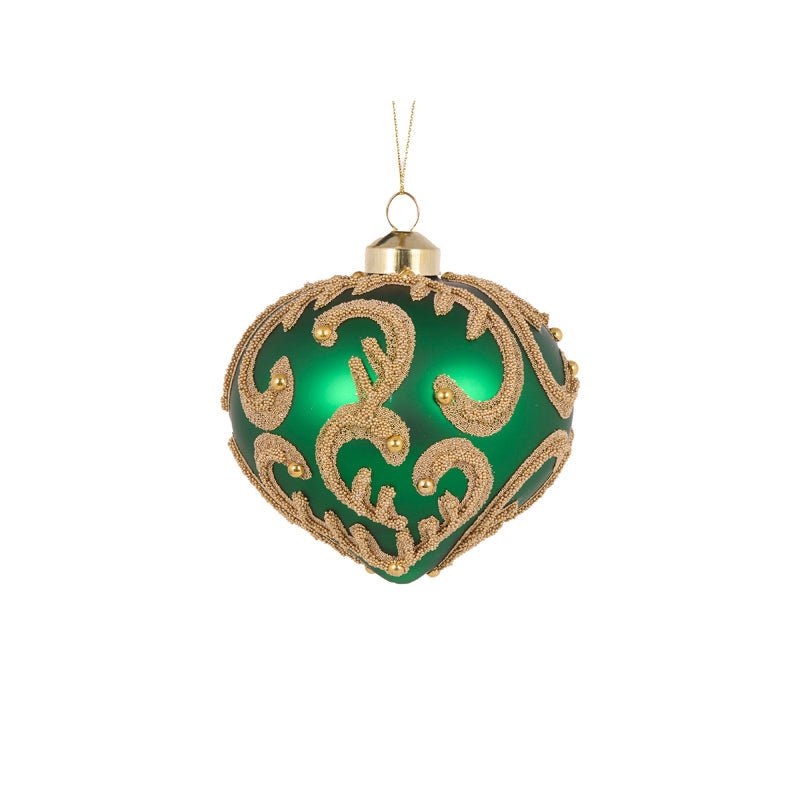 Green Beaded Swirl Onion Bauble - My Christmas