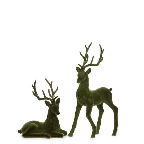 Green Flocked Deer - Set of 2 - My Christmas