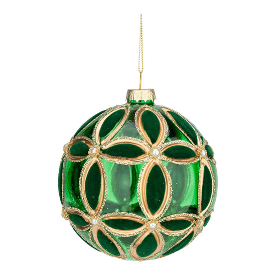Green Flocked Floral Ball Ornament - My Christmas