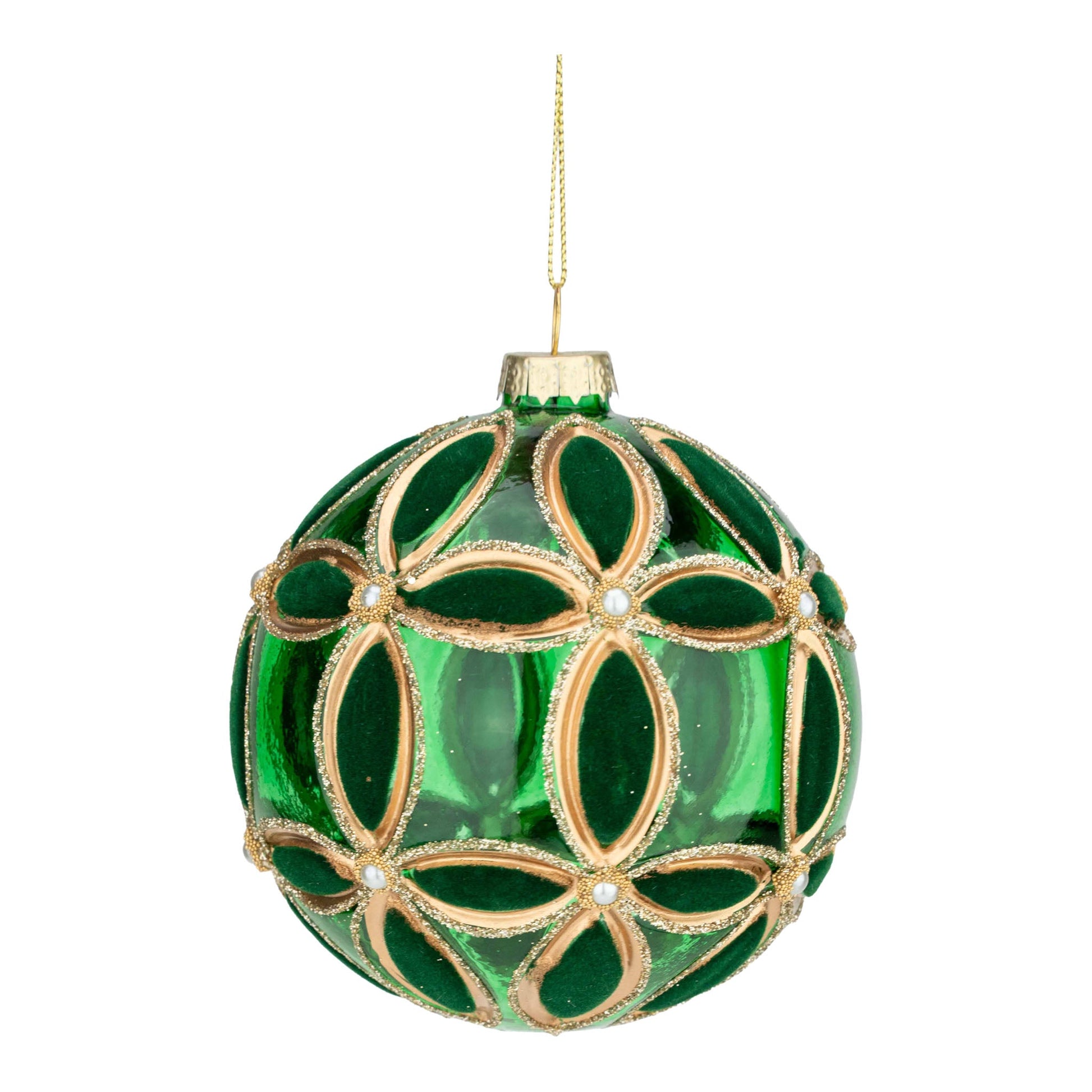 Green Flocked Floral Ball Ornament - My Christmas