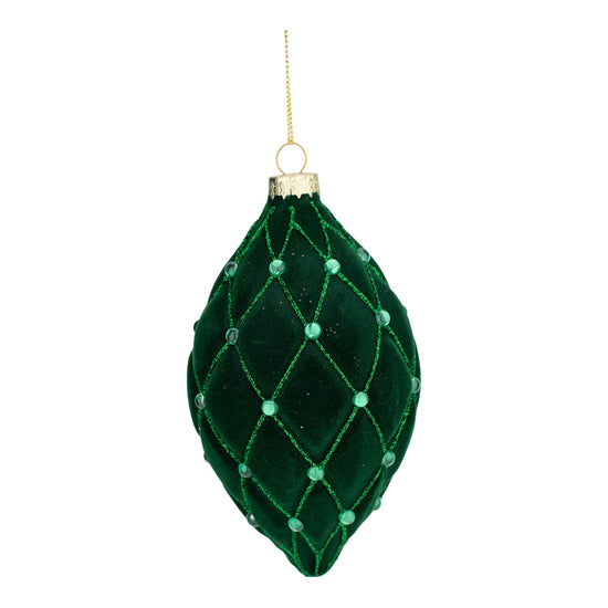 Green Flocked Long Drop Ornament - My Christmas