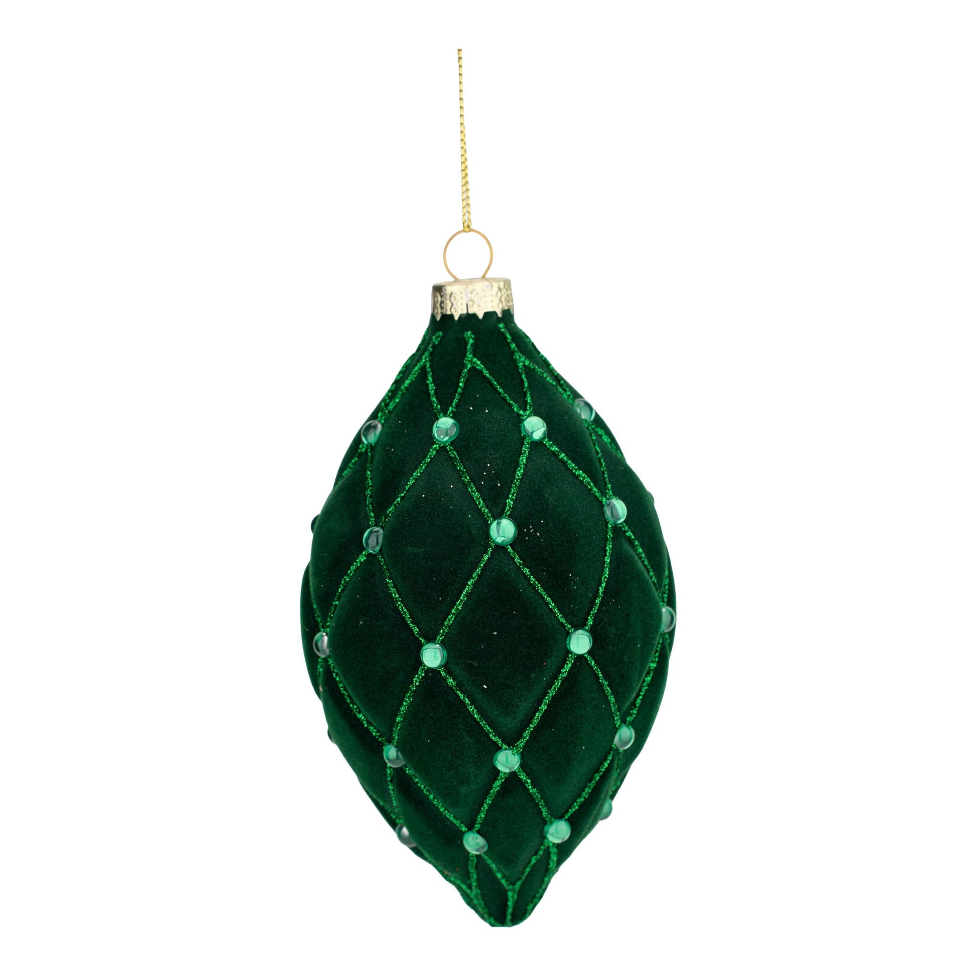 Green Flocked Long Drop Ornament - My Christmas