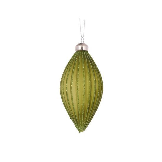 Green Frosted Rib Drop Bauble - My Christmas