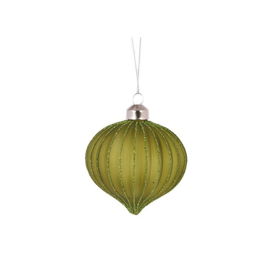 Green Frosted Rib Onion Bauble - My Christmas