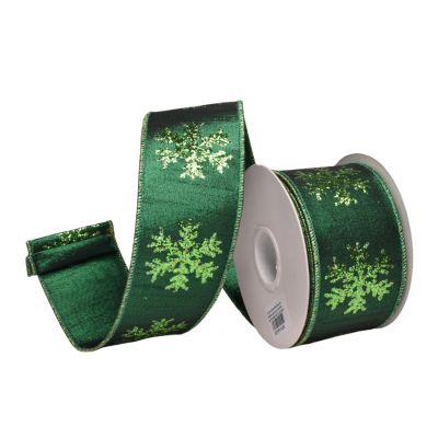 Green Gold Snowflake Ribbon - 64mm - My Christmas