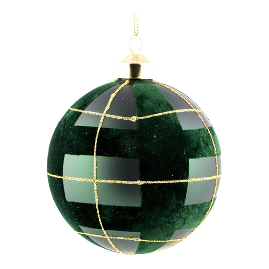 Green & Gold Tartan Ball Ornament - 10cm - My Christmas