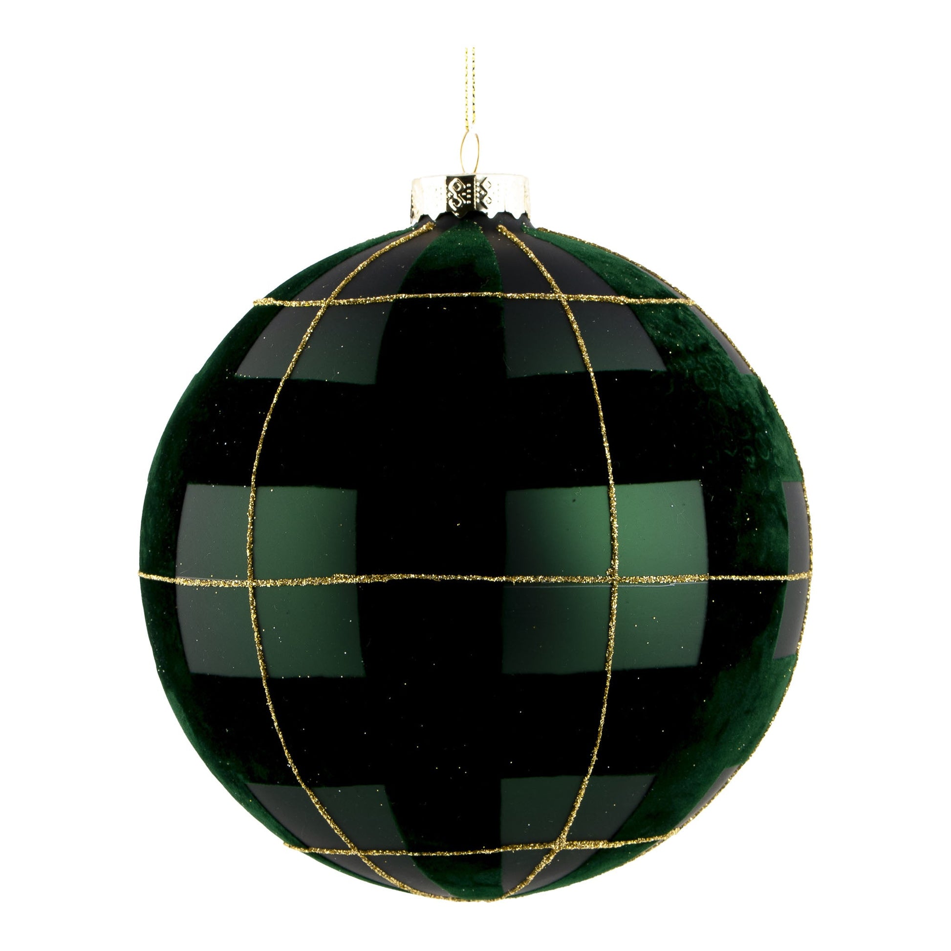 Green & Gold Tartan Ball Ornament - 15cm - My Christmas