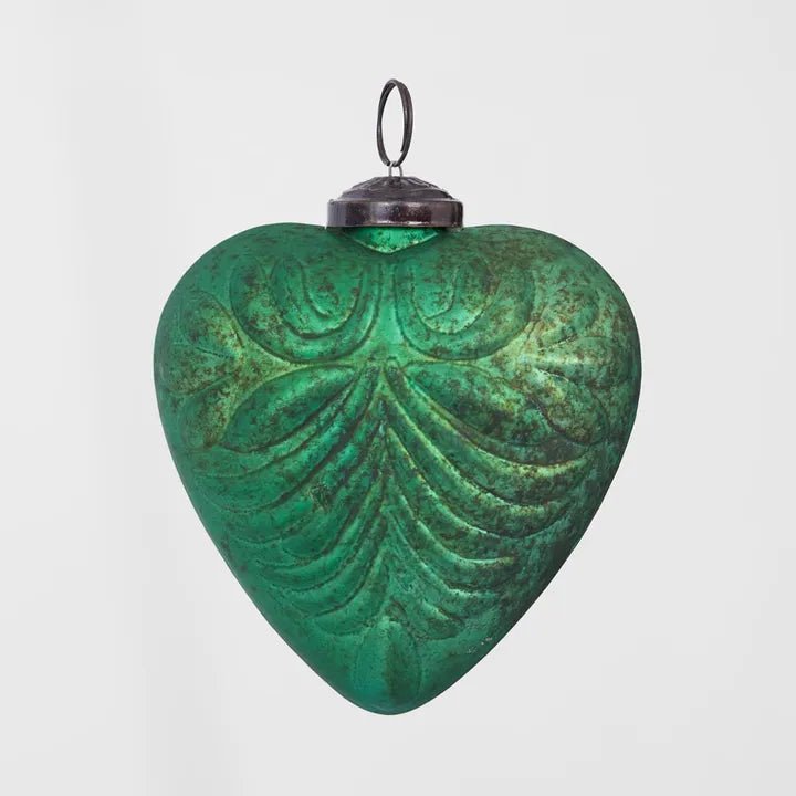 Green Pattern Heart Glass Ornament - My Christmas