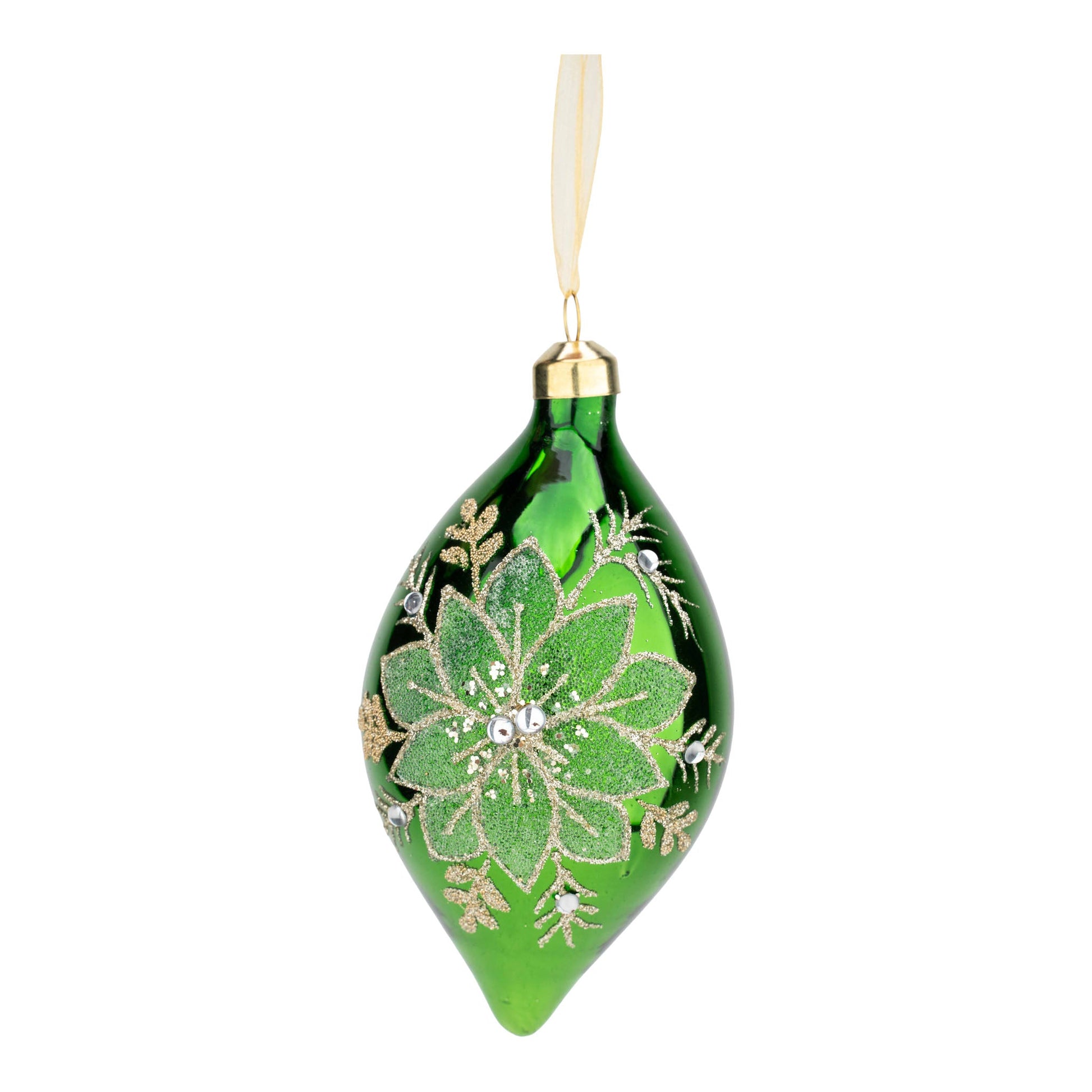 Green Poinsettia Long Drop Ornament - My Christmas