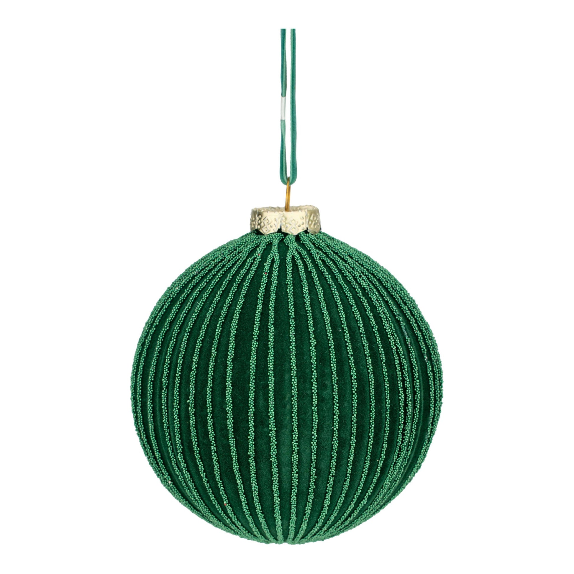 Green Ribbed Flocked Ball Ornament - My Christmas