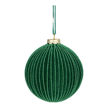 Green Ribbed Flocked Ball Ornament - My Christmas