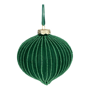Green Ribbed Flocked Drop Ornament - My Christmas