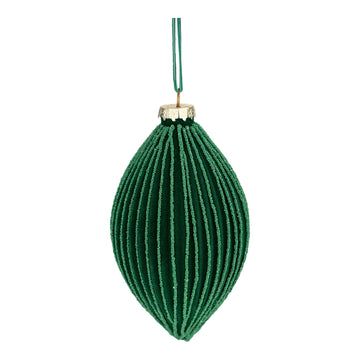 Green Ribbed Flocked Long Drop Ornament - My Christmas