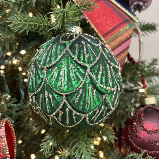 Green Scalloped Glass Bauble - My Christmas