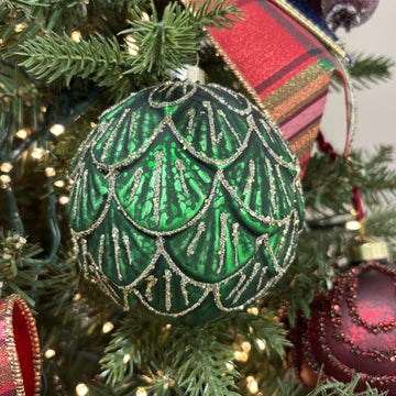Green Scalloped Glass Bauble - My Christmas