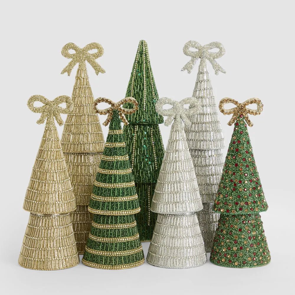 Green Tiffany Bow Stripe Cone Tree - Small - My Christmas