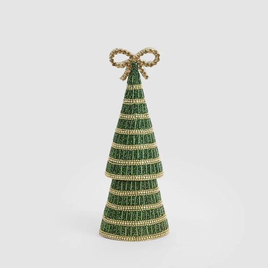 Green Tiffany Bow Stripe Cone Tree - Small - My Christmas