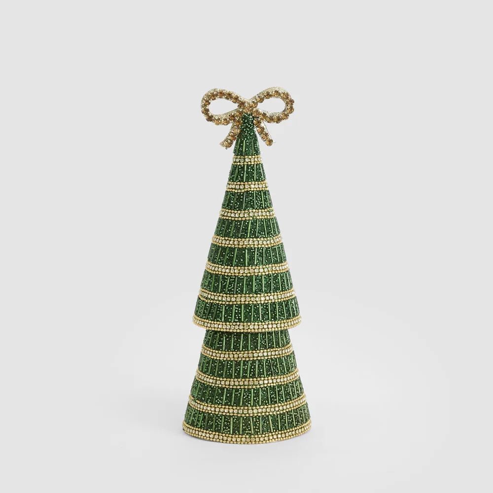 Green Tiffany Bow Stripe Cone Tree - Small - My Christmas