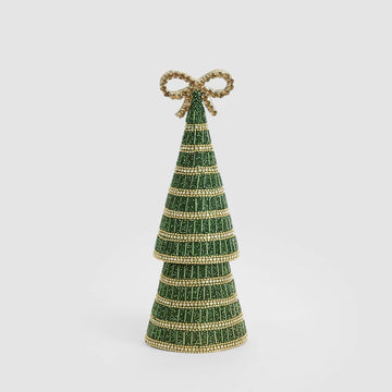 Green Tiffany Bow Stripe Cone Tree - Small - My Christmas