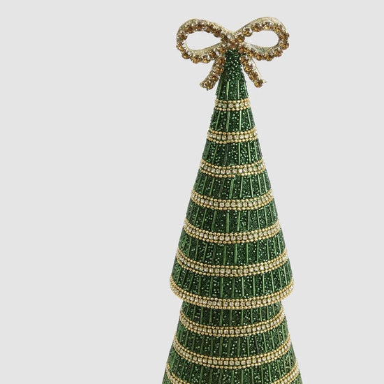 Green Tiffany Bow Stripe Cone Tree - Small - My Christmas