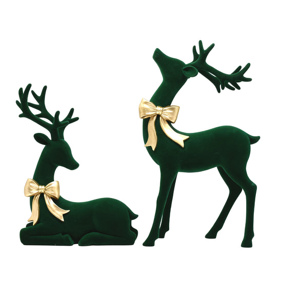 Green Velvet Deer with Bow - Set of 2 - My Christmas