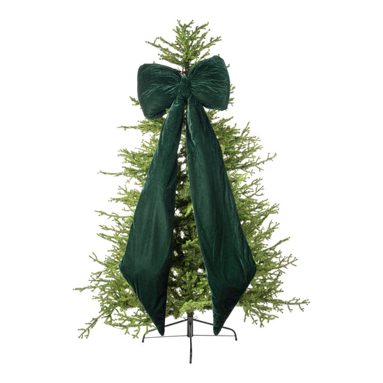 Green Velvet Long Bow with Weighted Tails - 155cm - My Christmas