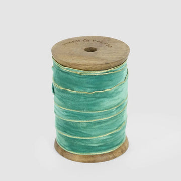 Green Velvet Ribbon Roll with Gold Trim - My Christmas