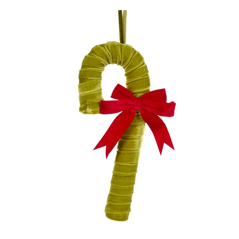 Green Velvet Ribboned Candy Cane - My Christmas