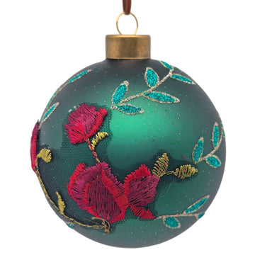 Green with Red Rose Bauble - My Christmas
