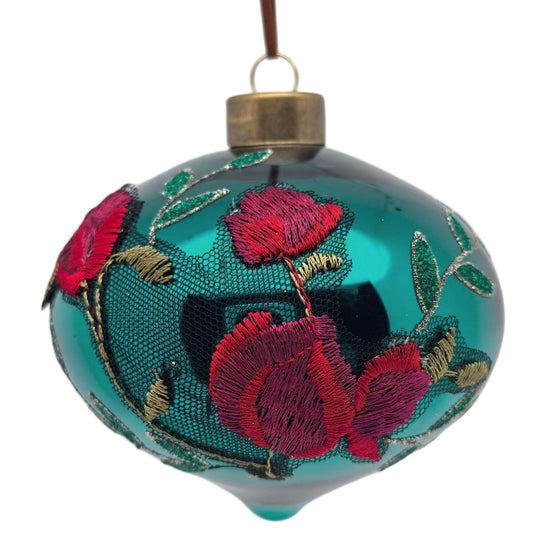 Green with Red Rose Onion Ornament - My Christmas