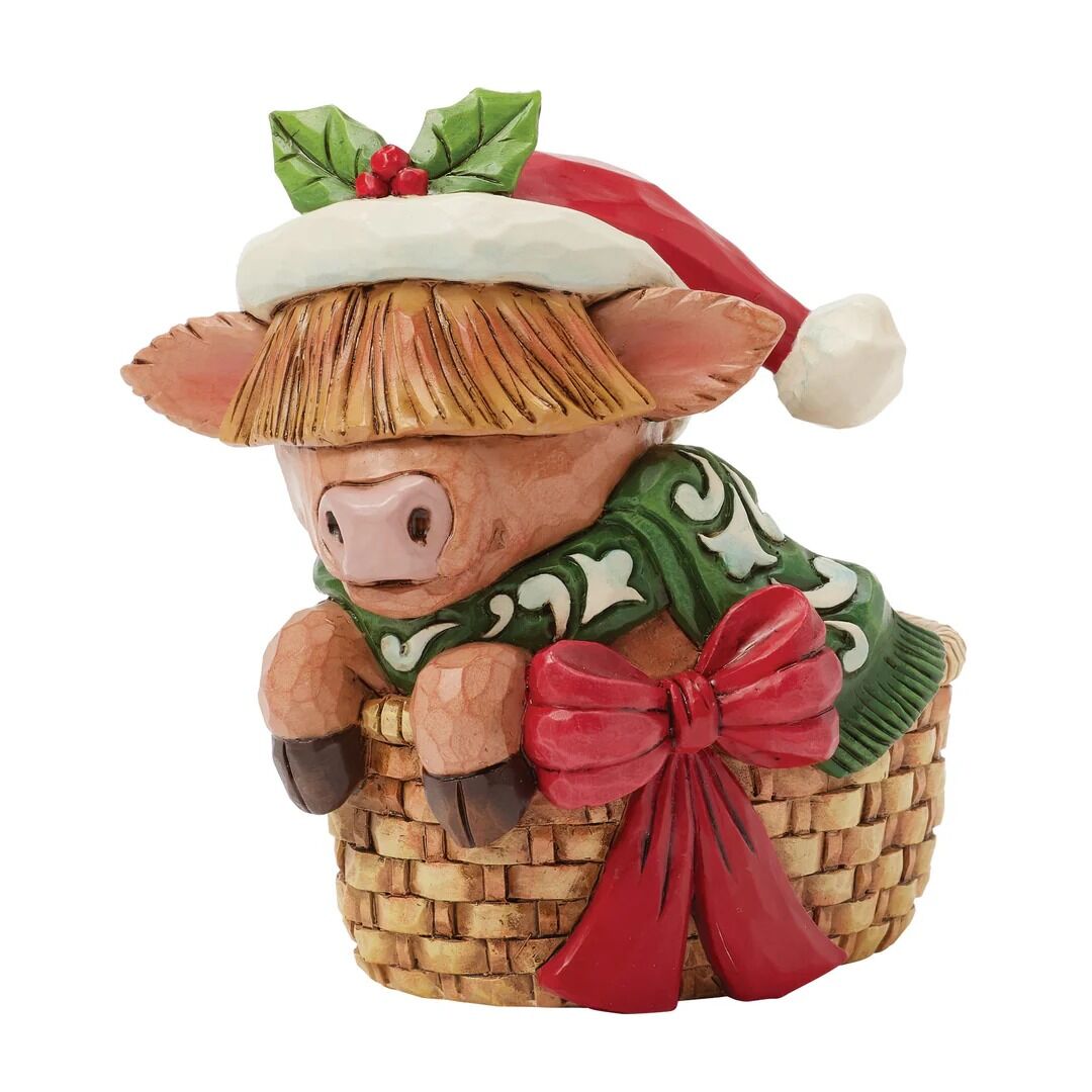 Heartwood Creek - Mini Highland Cow in Basket - My Christmas