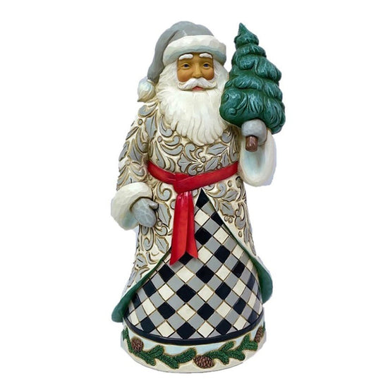 Heartwood Creek - Santa with Black & White Skirt Holding Tree - My Christmas
