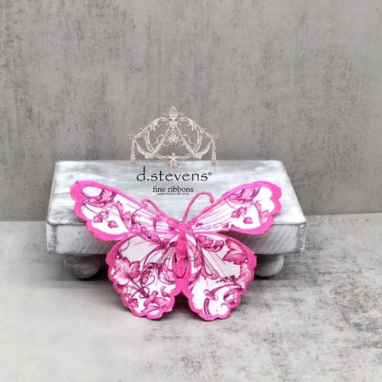 Hot Pink and White Acanthus Scroll Chinoiserie Butterfly Clip - My Christmas