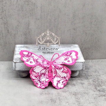 Hot Pink and White Acanthus Scroll Chinoiserie Butterfly Clip - My Christmas
