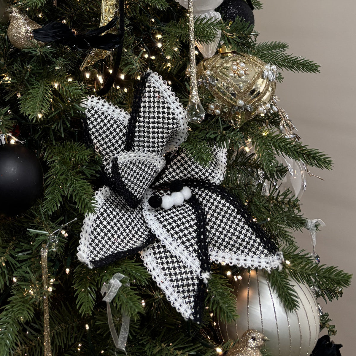 Houndstooth Black and White Poinsettia - My Christmas