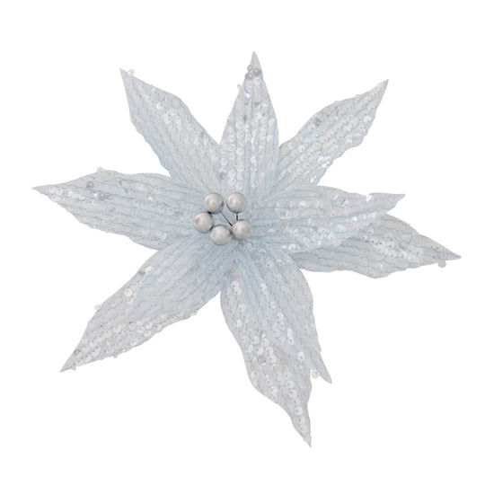 Iridescent Silver/Blue with Bead Centre Clip-on Poinsettia - My Christmas