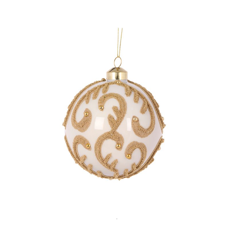 Ivory Beaded Swirl Bauble - My Christmas