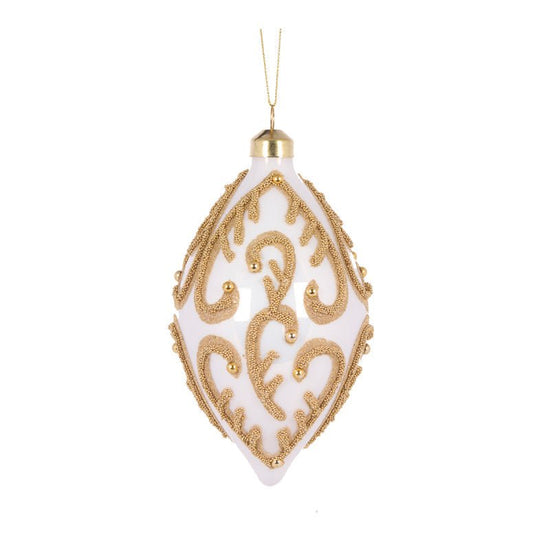 Ivory Beaded Swirl Drop Bauble - My Christmas