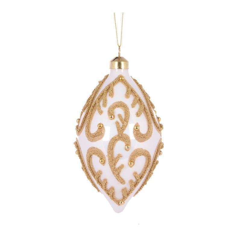 Ivory Beaded Swirl Drop Bauble - My Christmas